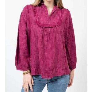 NWT Ivy Jane Alexandria Cotton‎ Gauze Top in Berry Peasant Boho Artisan XS